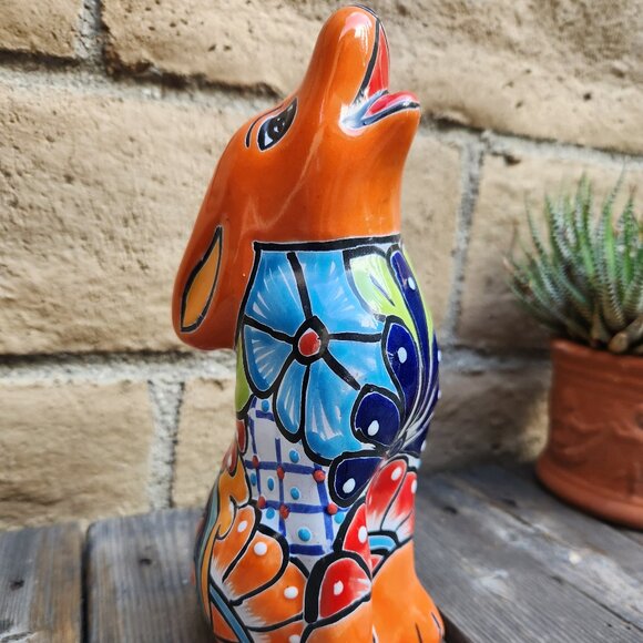 9" H, Tangerine Wolf Fox Dog Talavera Pottery Ceramic Statue Statue Home Decor - Picture 4 of 4